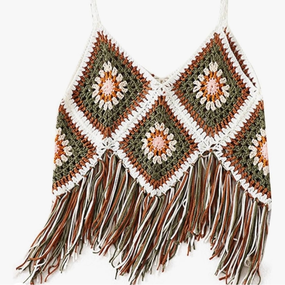 BUCKLE BE DEVINE MACRAME FRINGE TANK CROTCHET BOHEMIAN  NWT